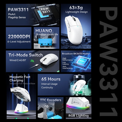 Attack Shark X11  X11SE Wireless Gaming Mouse 3-Mode , PAW3311, 22000DPI, 400IPS, PC Gaming Mouse