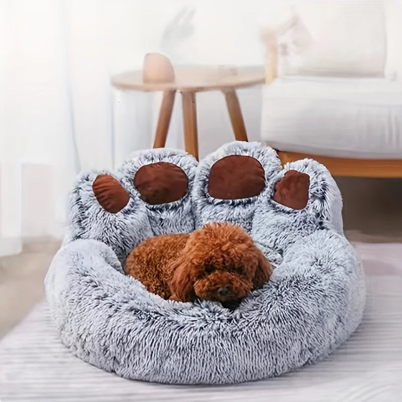 Bear Paw Pet Bed Warm Plush Calming Donut Bed for Medium Dogs Cats,  Anti-Anxiety Puppy Cat Cushion Mat Winter Soft Round Bed