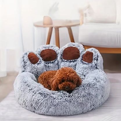 Bear Paw Pet Bed Warm Plush Calming Donut Bed for Medium Dogs Cats,  Anti-Anxiety Puppy Cat Cushion Mat Winter Soft Round Bed