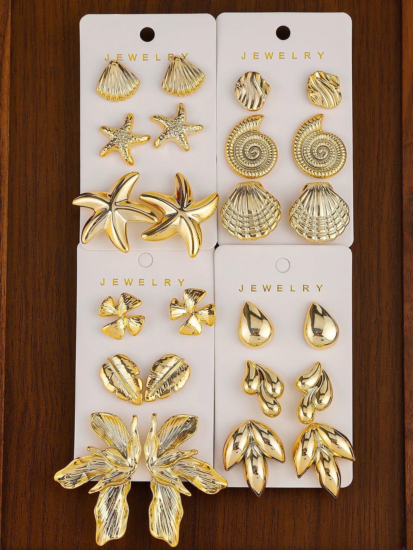 3-12pairs Fashion Minimalist Design, Plastic Material With Starfish, Seashell, Conch Multi-Element Earrings