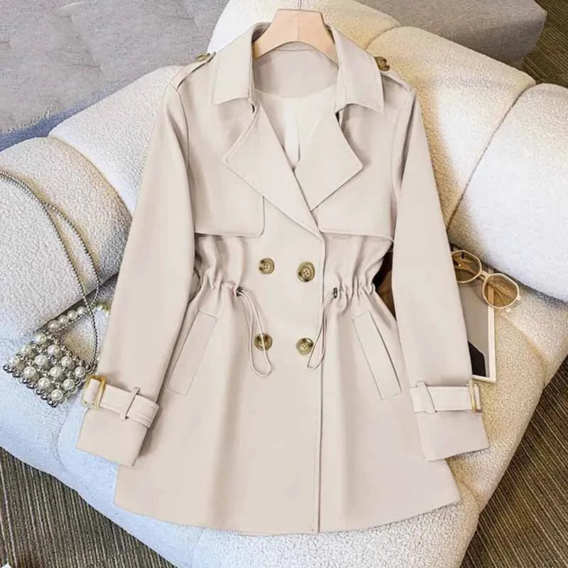 Women Medium Long Styles Windbreaker Coat New Ladies Long Sleeves Lined Outwear Spring Autumn Female Solid Color Trench Jacket