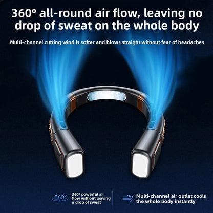 Portable Neck Fan With Digital Display & Led Light Low Noise Lightweight Hand-free Quiet Cooling Fan For Outdoor Sports Summer