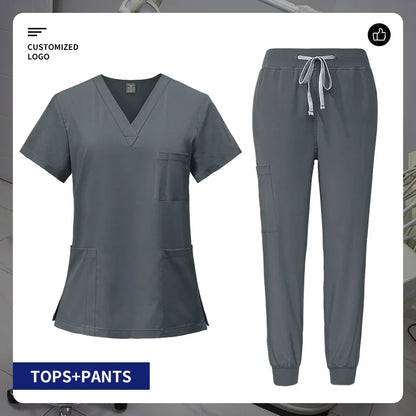Pet Grooming Institution Surgical Workwear Scrubs Medical Nursing Uniform Customizable Logo Hospital Jogger Clothes with Pocket