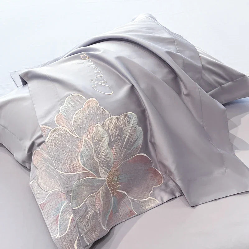 High-end Light Luxury Class A Long-staple Pure Cotton Floral Embroidery Quilt Cover Soft Bare Bed Line Comforter Bedding Sets