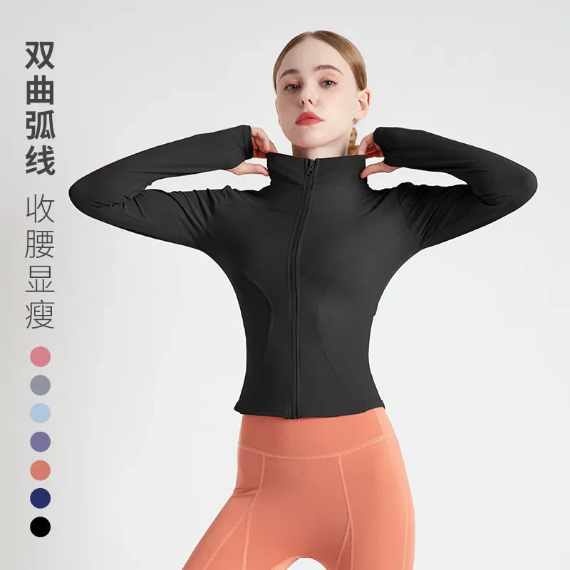 2026 Spring and Summer New Women's Fitness Jacket Quick-drying Collar Yoga Clothes Long-sleeved Breathable Sports Cycling Top