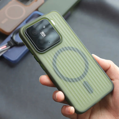 Soft Corrugated Magnetic Back Case For Xiaomi Mi 13 14 15 Pro 17 ProMax Shockproof Matte Clear Cover