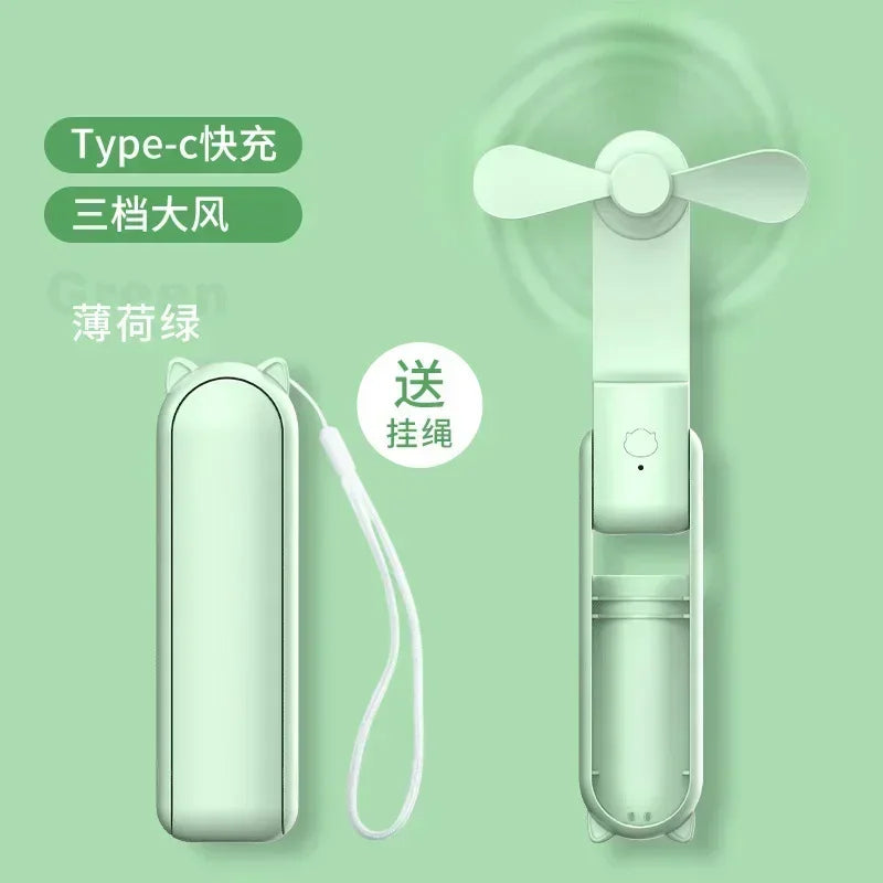 Portable Mini Fan USB Rechargeable Foldable Handheld Fan With Lanyard 3-speed Adjustable Hanging Neck Fans for Outdoor Travel