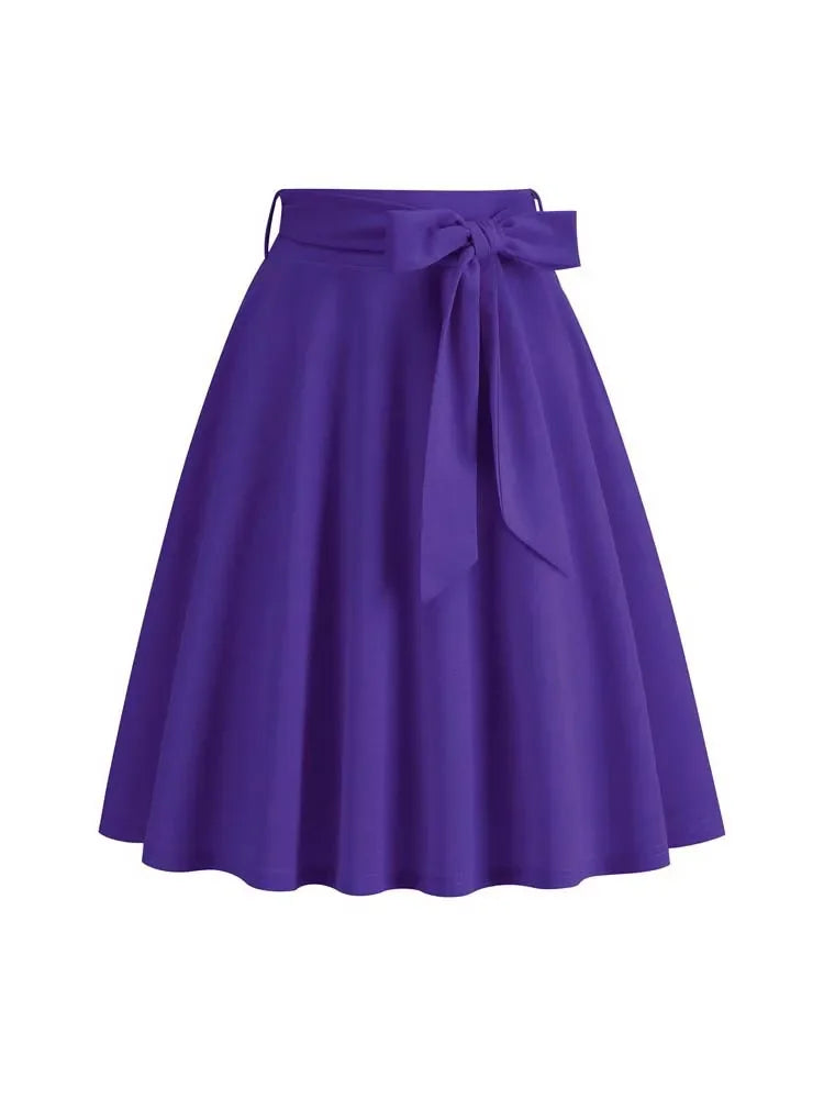 2025 Women Retro Vintage Midi Long Skirt Solid Elegant High Waist A Line Skater 50s Swing Skirts Ladies Workwear Falda Mujer