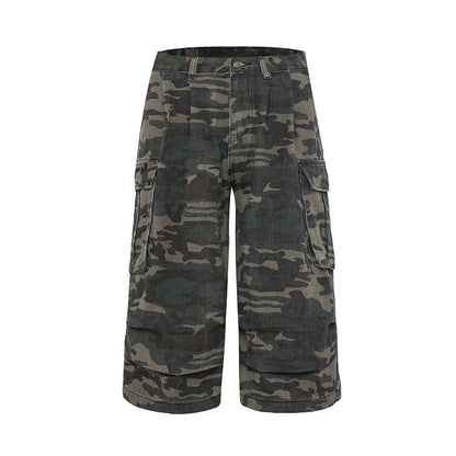 REDDACHiC Cargo Pockets Camouflage Baggy Jorts Women Pleated Pintuck Loose Casual High Rise Denim Shorts Harajuku Retro Clothes