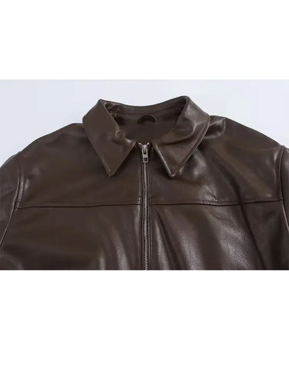 HH Female Streetwear Style Coats Solid Turn-Down Collar Long Sleeves Pockets Zipper Autumn Jackets Woman 2024 Trendy 2 Color