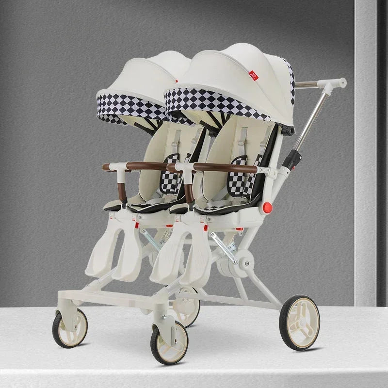 Twin strollers for two children Two seats Lightweight folding stroller Multifunctional stroller can sit and lie down