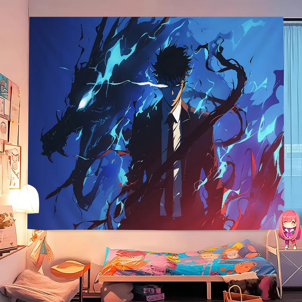 Solo Leveling Anime Cartoon Tapestry Art Science Fiction Room Home Decor Wall Hanging Home Decor