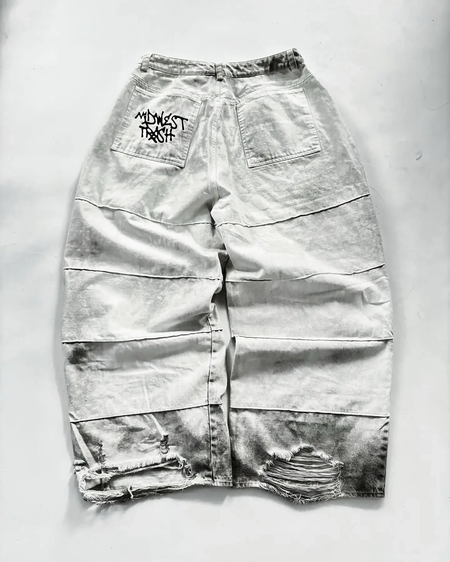 European American Retro Street Rock Destruction Heavy Industry Washing Brushed Jeans Men's High Street Niche Art Wide-leg Pants