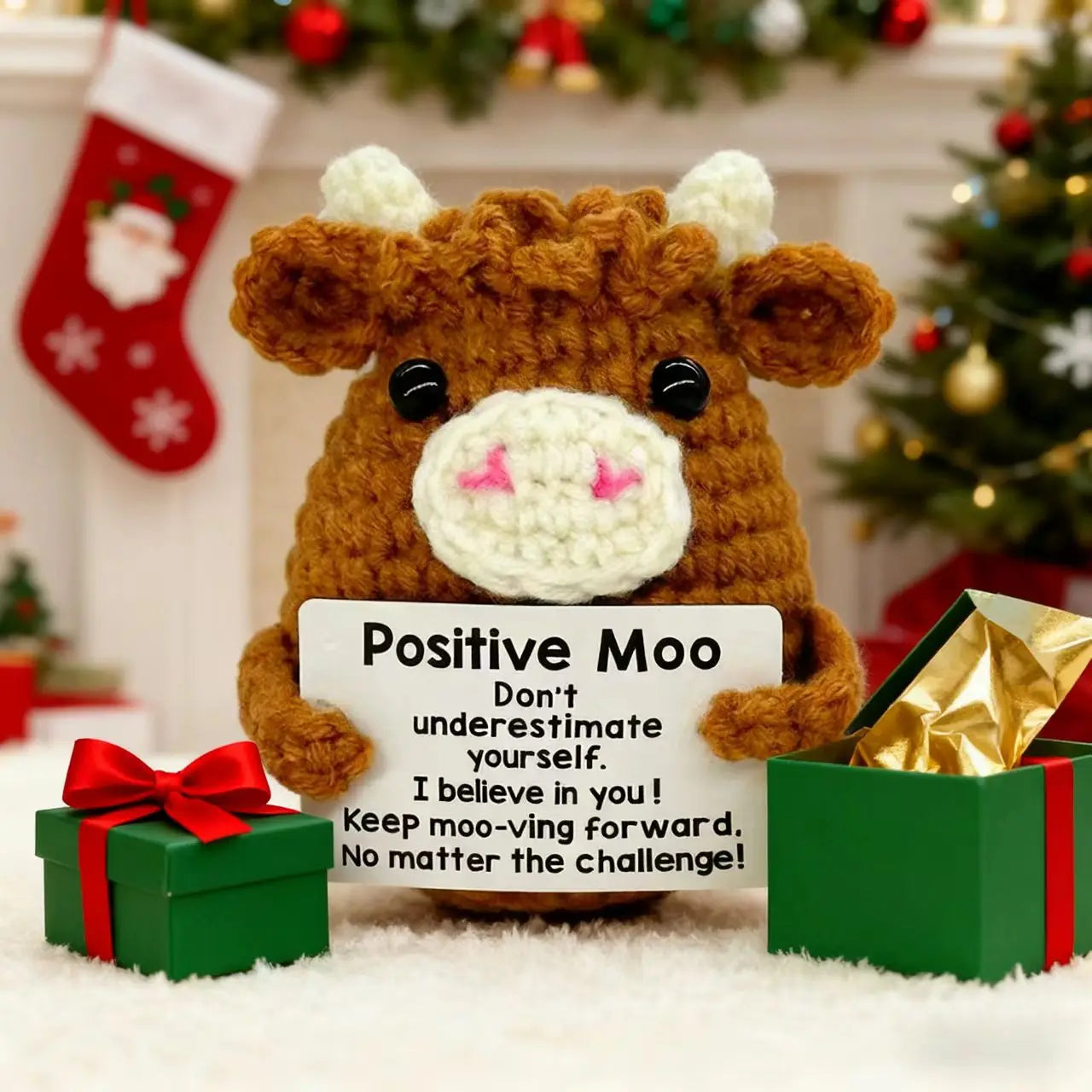 Gifts for Him Her Boyfriend Girlfriend  Handmade Positive Crochet Cute Cow Emotional Birthday Christmas Desktop Decorations