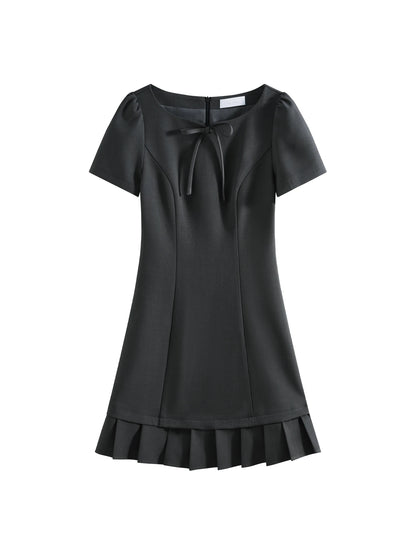 FSLE Women Summer Short Dress Patchwork Pleated Design Short Sleeve Mini Dress Solid Sweet Style Female Dress 25FS12062