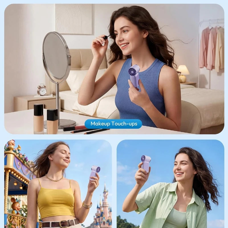 Portable Handheld Mini Fan High Speed Personal Fan With LED Display USB Rechargeable Mini Fan With Lanyard For Makeup Travel