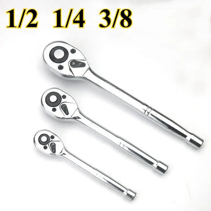 Ratchet Wrench, 1/4'' 3/8'' 1/2'' Drive 24-Tooth Reversible Socket Ratchet With Quick Release, Chrome Alloy , Fully Polished