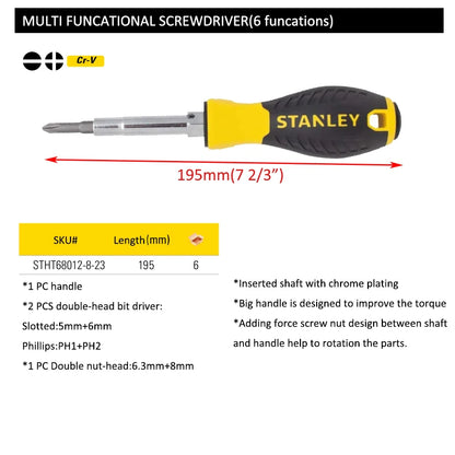 Stanley 0-68-012 6 in 1 Multitool Screwdriver Kit, 6 Way with Magnetic Bits & Big Rubber Handle, Precision Hand Tools