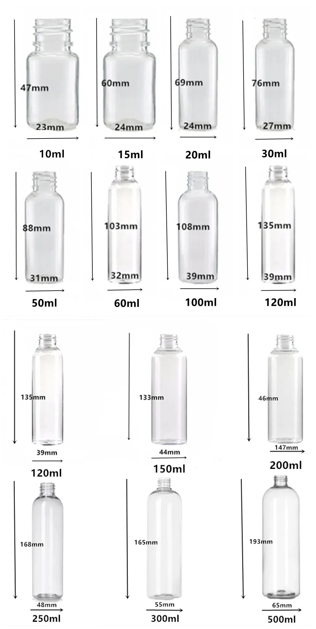empty Plastic bottle ,1oz/2oz 15/20/30ml/50/100ml 120ml 150/200ml 250/300ml 500ml clear PET bottle with plastic aluminum Lid cap