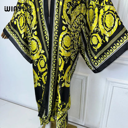 WINYI Africa boho print Kimonos african dresses for woman Cardigans beach outfits kaftan beach cover up evening dress maxi coat