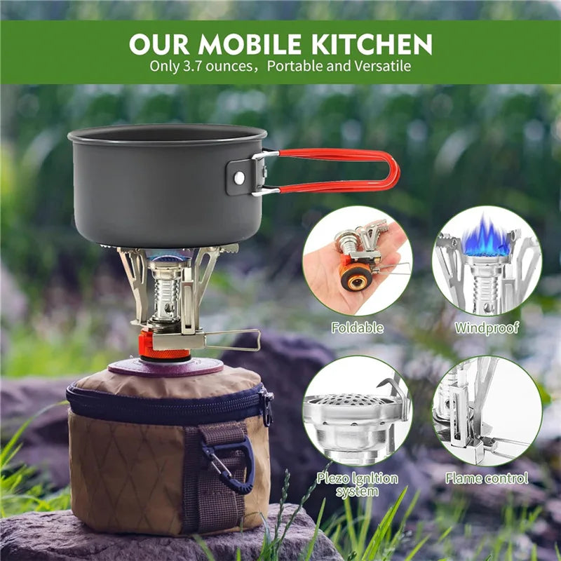 Portable All in One Camping Stove with Converter Compact Lightweight Outdoor Cooking Gear for Hiking Backpacking