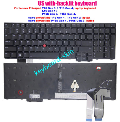 New backlit US Keyboard For Lenovo Thinkpad T16 Gen3 / T16 Gen 4,P16S Gen 3 / P16S Gen4,L16 Gen 1  laptop