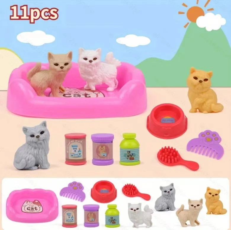 Dog Doll Set Puppy Pretend Play Toys Children Play House Accessories Pet House Scene Games Toys Kids Sensory Dog Pet Basket Toys