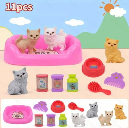 Dog Doll Set Puppy Pretend Play Toys Children Play House Accessories Pet House Scene Games Toys Kids Sensory Dog Pet Basket Toys