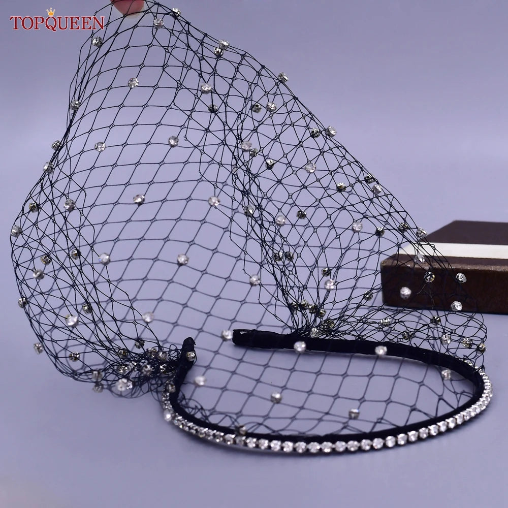TOPQUEEN VA12 Wedding Birdcage Veil Bridal Blusher Veil White Headband Veil for Bridal Fascinators Black Face Net Mask Bachelore