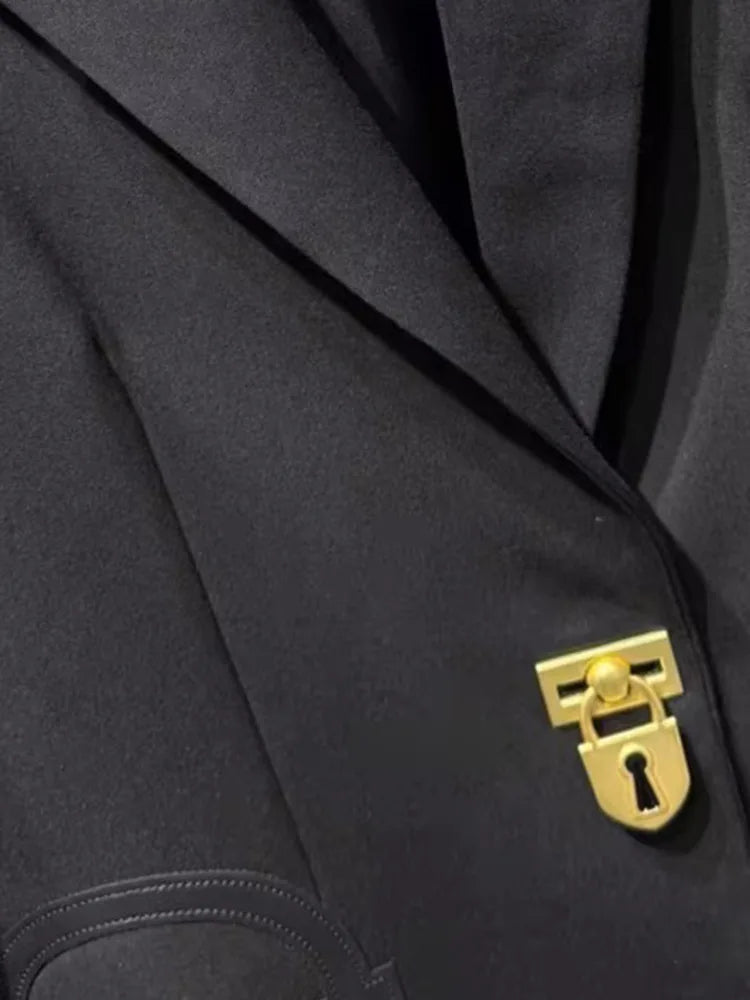 ZMEENNA Elegant Black Blazer For Women With Lock And Key Details And Gold Adornments Stylish And Unique Outerwear ZM4108