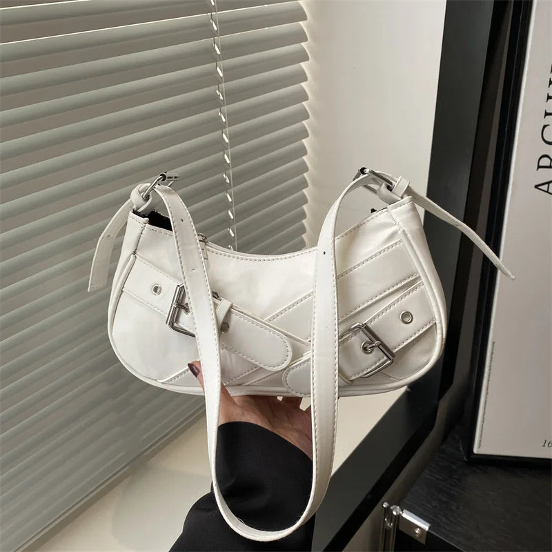 Y2K Vintage PU Leather Women Shoulder Bag Small Crossbody Bag Fashion Ladies Underarm Bag Clutch Purse and Handbag