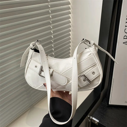 Y2K Vintage PU Leather Women Shoulder Bag Small Crossbody Bag Fashion Ladies Underarm Bag Clutch Purse and Handbag