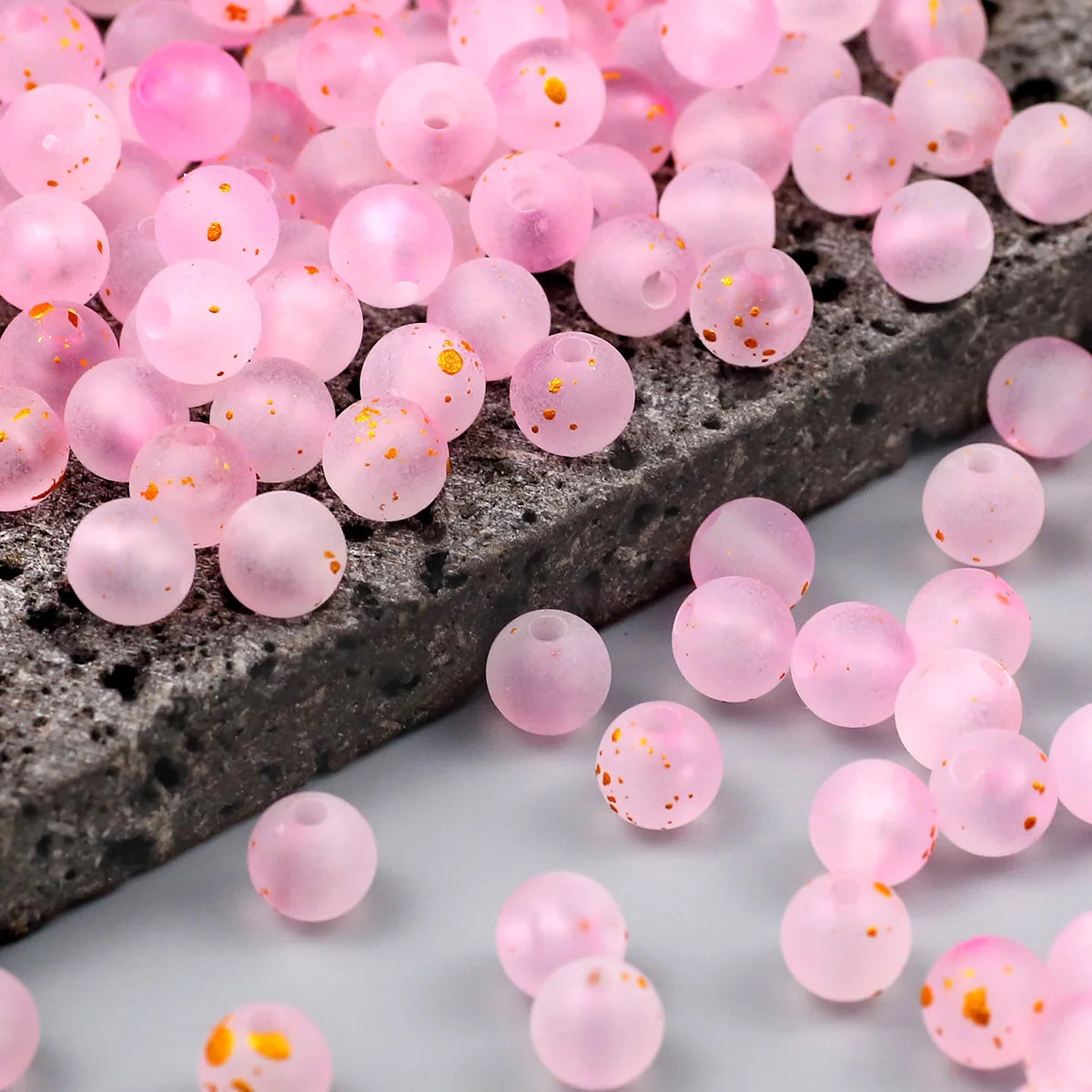 Frosted Round Dot Gold Acrylic Crystal Beads Glass Spacer Loose Beads 8mm For Jewelry Making Bracelet DIY Pen Beads Accessories