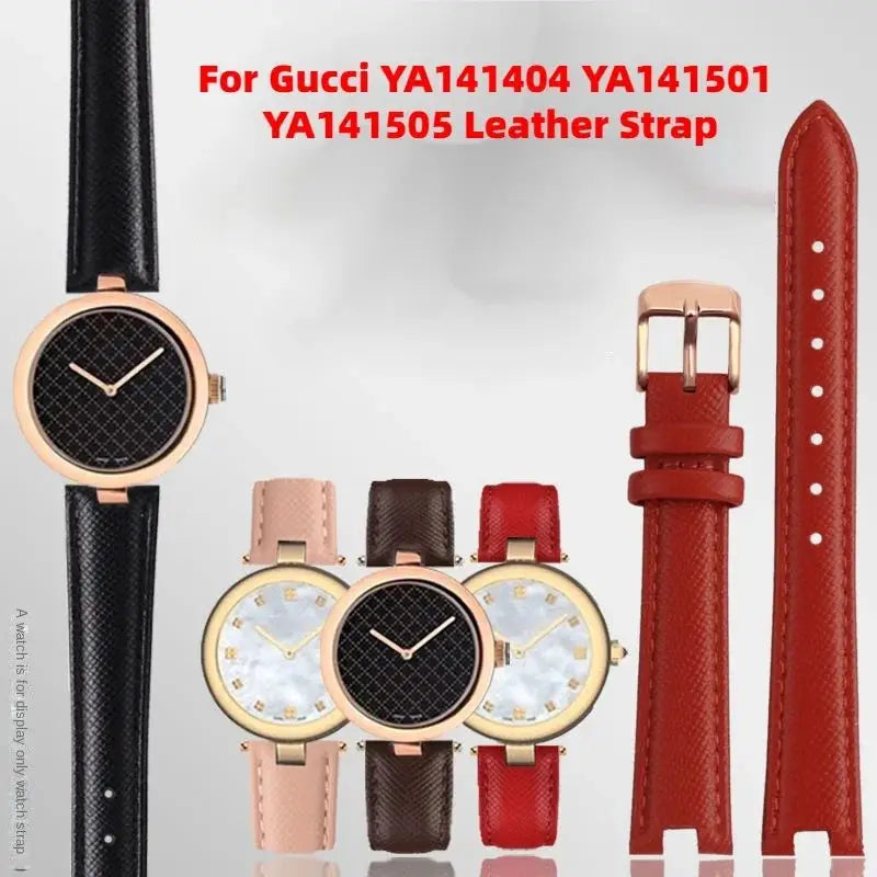 12mm 14mm For Gucci YA141401 YA141404 YA141505 Soft Cowhide Genuine Leather watchband GC women's watch strap Pink red bracelet