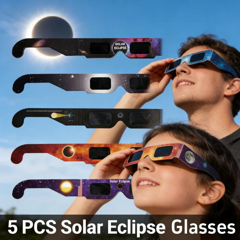 5PCS Solar Eclipse Glasses Anti-uv Glasses Safe Direct Sun Viewing Random Color Paper Frames for Adults Kids Watch Solar Eclipse