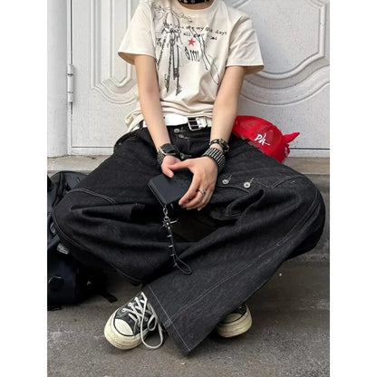 Black Gothic Y2k Emo Baggy Jeans Women Vintage Japanese 2000s Style Denim Trouser Harajuku Grunge Jeans Pants Oversize Clothes