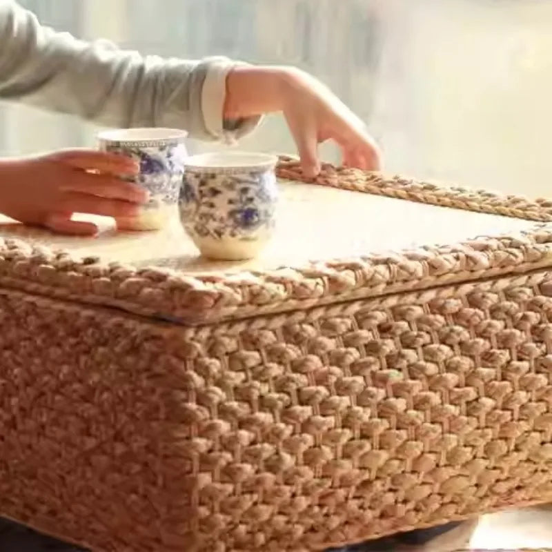 Rattan Floor Tea Table Tatami Style Minimalist Coffee Table for Balcony Low Bedside Small Space Window Area Use