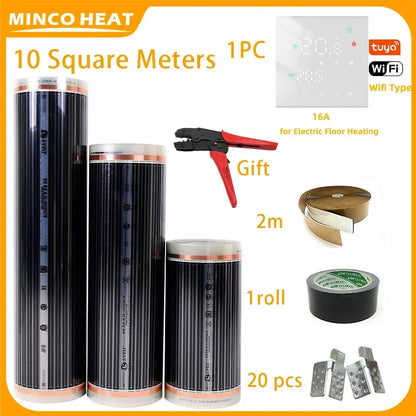Minco Heat 220W/㎡ 50/80cm Width 10m2  Infrared Underfloor Heating Film with Wifi Thermostat Installation Kit