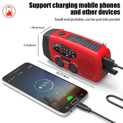 Portable Multifunctional Hand Radio Crank Dynamo Solar Powered Weather Radios NOAA/AM/FM Emergency LED Flashlight Power Bank
