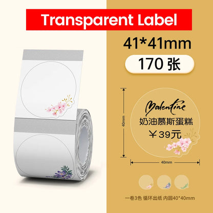 Niimbot Clear Sticker Thermal Paper Transparent Self-Adhesive for B1 B21 Label Maker Round Flower Pattern Waterproof Single Roll
