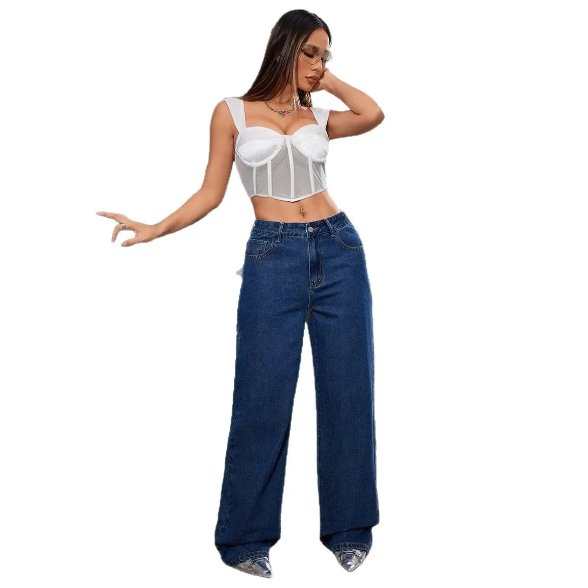 High Waist Wide Leg Jeans Women Loose Fit Spring Autumn Straight Leg Pants Slimming for Pear Shaped Body New 2025 Model