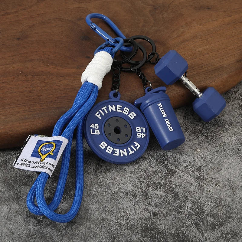 Fitness Keychain Gym Barbell Key chain Weightlifting with D-shaped Buckle Water Cups Simulation Dumbbells Creative Bag Charm