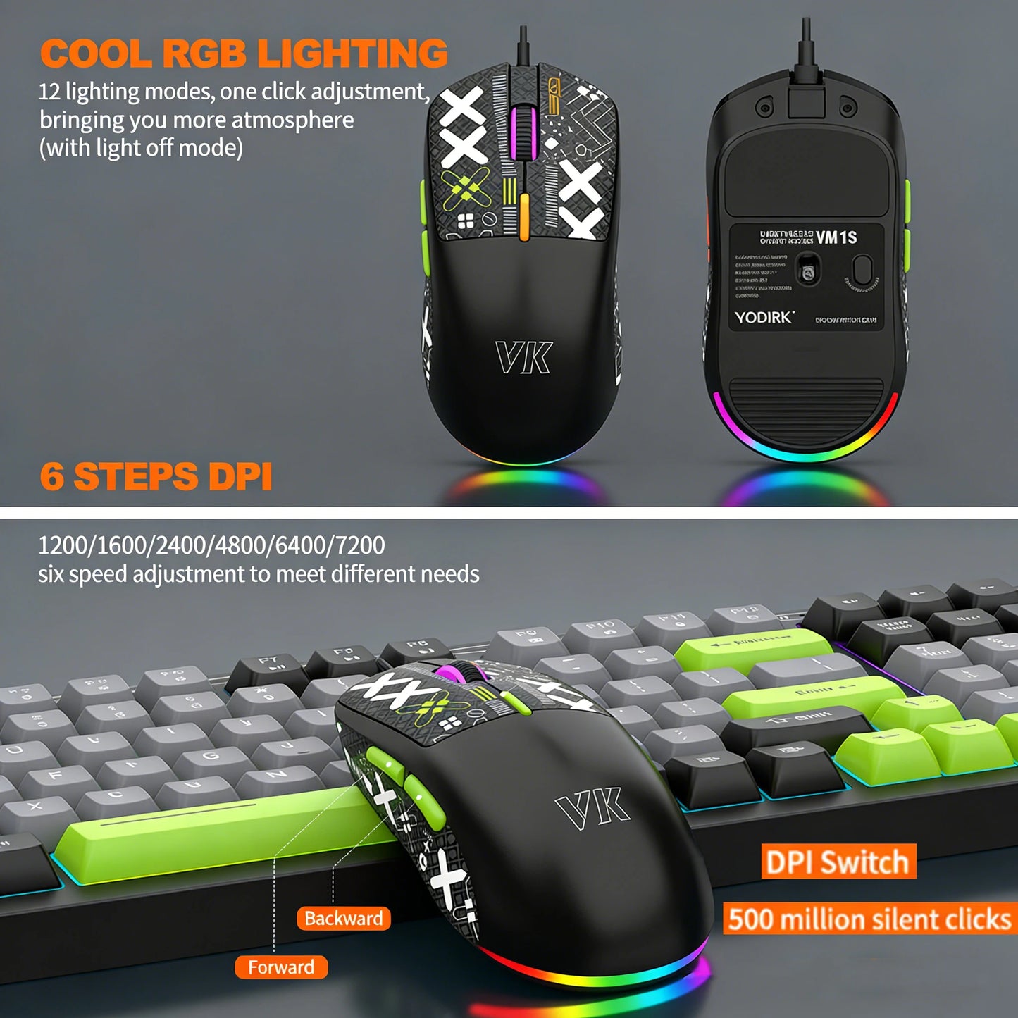 Gaming Keyboard and Mouse Combo Mechanical Feel, Computer and Laptop Backlit Gamer Kit, RGB Wired Keyboard and Mouse With Sticke