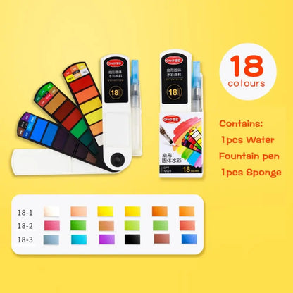 Folding Watercolor Paint Set Solid 18/24/36/42 Colors Painting Pigment Set with Water Brush Pen Watercolor Pigment Students