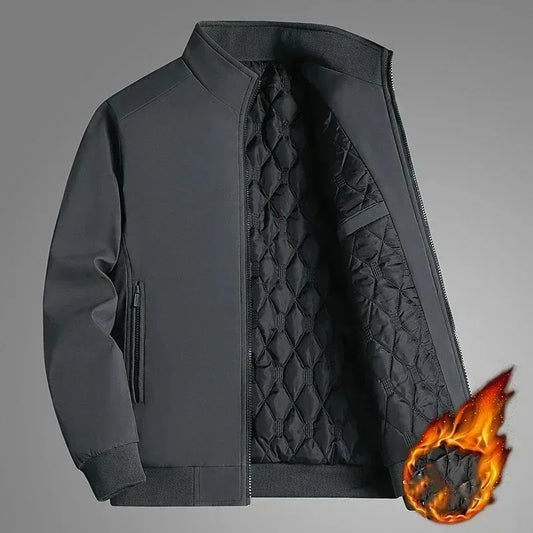 Plus Size Thick Jacket for Men Stand Collar Solid Winter Zipper Jacket Men Waterproof Warm Business Casual Male Coat Fleecelined