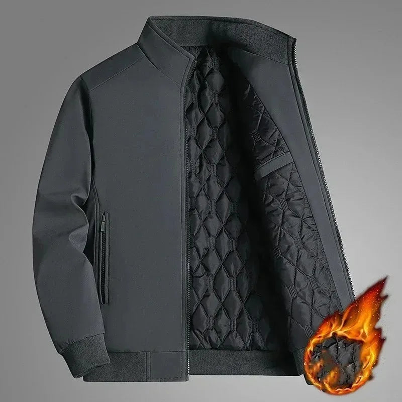 Plus Size Thick Jacket for Men Stand Collar Solid Winter Zipper Jacket Men Waterproof Warm Business Casual Male Coat Fleecelined
