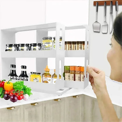 Rotating Double Storage Food Rack Spice Storage Shelf for Kitchen Bathroom Delicate