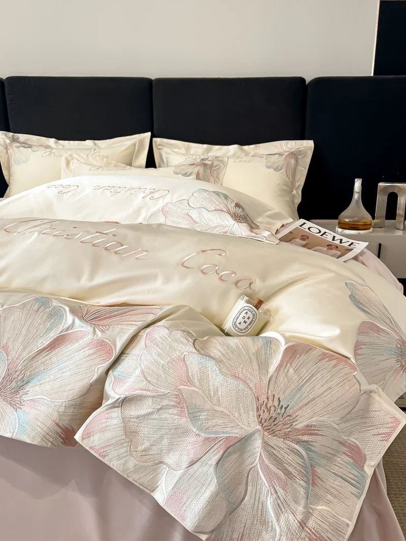 High-end Light Luxury Class A Long-staple Pure Cotton Floral Embroidery Quilt Cover Soft Bare Bed Line Comforter Bedding Sets
