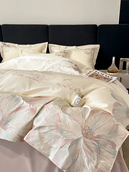High-end Light Luxury Class A Long-staple Pure Cotton Floral Embroidery Quilt Cover Soft Bare Bed Line Comforter Bedding Sets