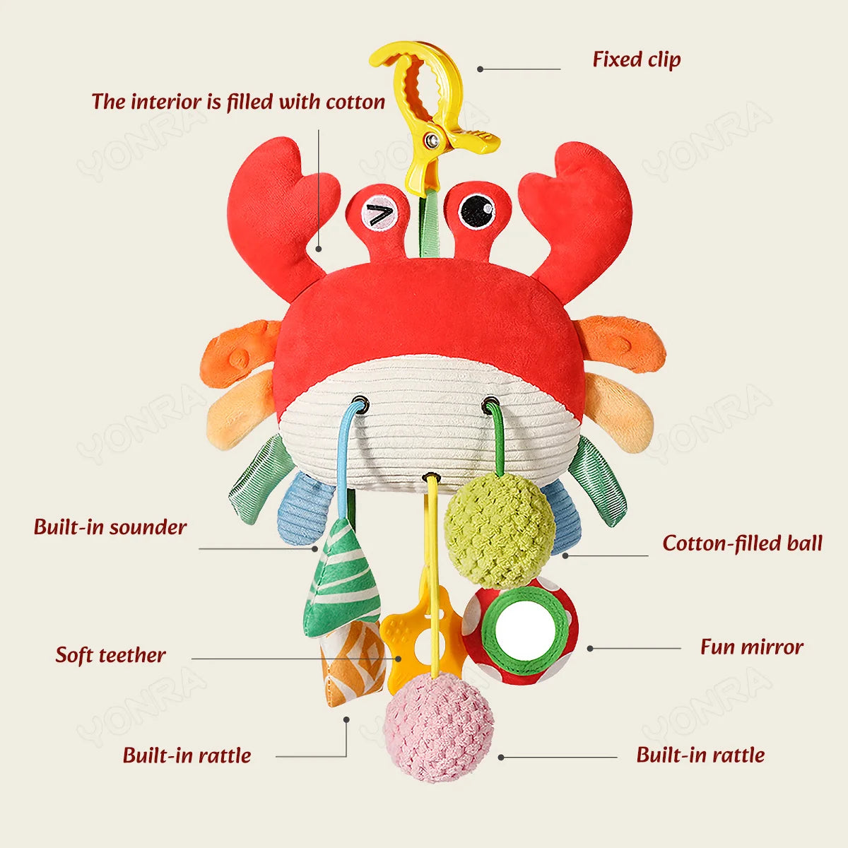 Plush Pull String Sensory Toys with Rattle Montessori Toys for Babies Toddlers Mobiles for Cribs Birthday Gifts Travel Toys